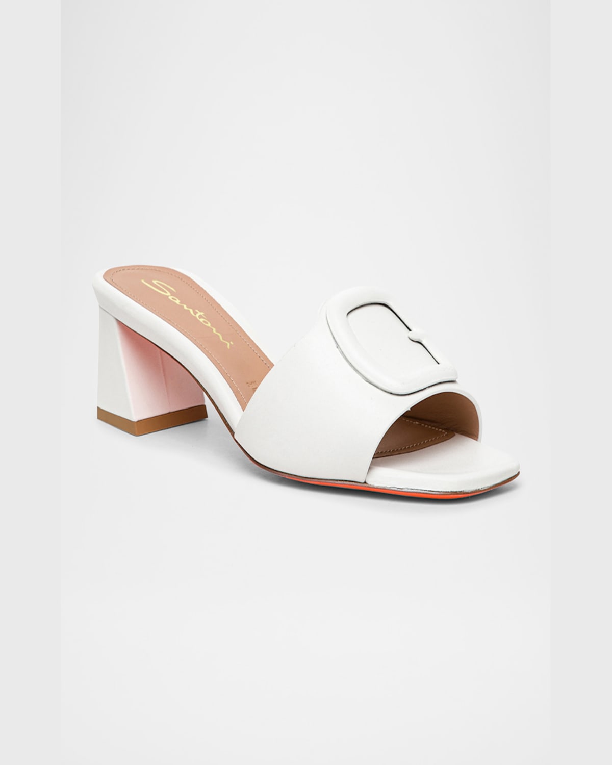 Santoni Marta Leather Buckle Mule Sandals In White