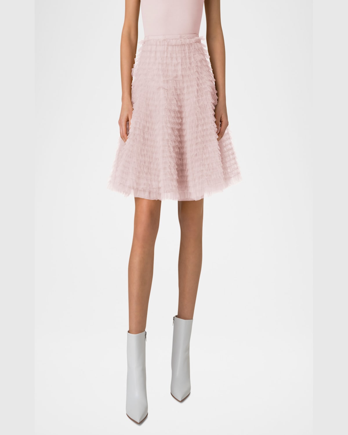 Shop Akris Tiered Ruffle Techno Tulle Skirt In Pale Pink