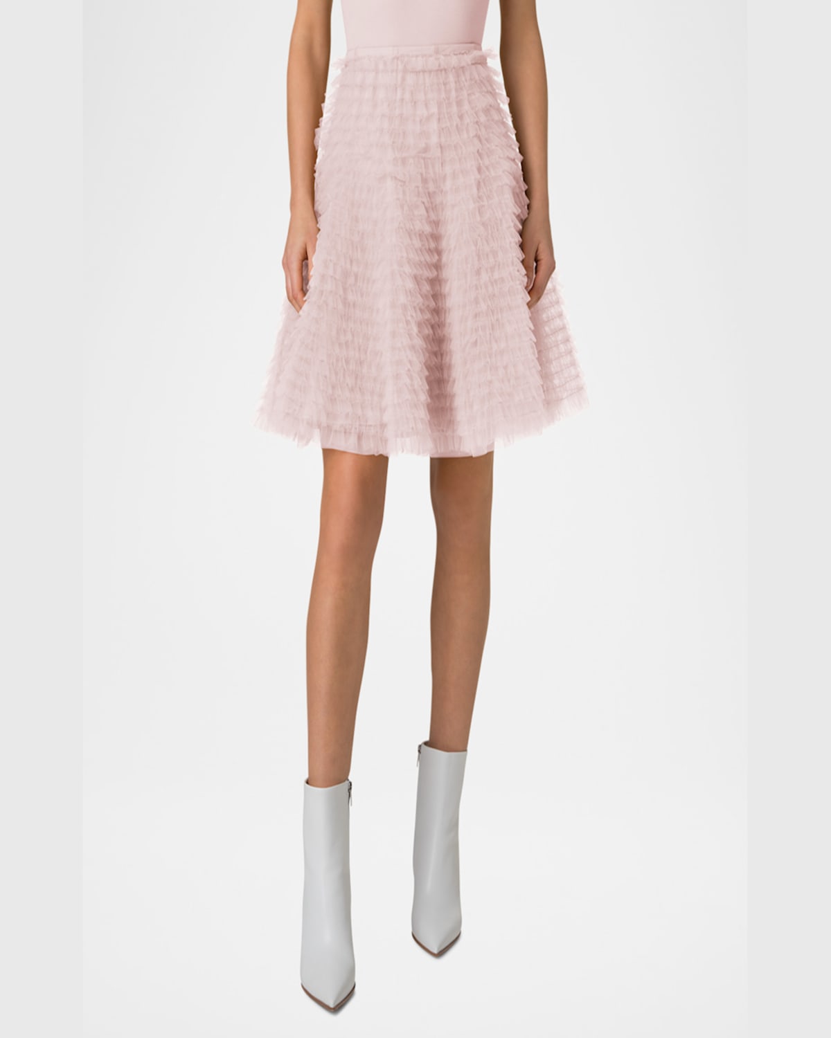 Shop Akris Tiered Ruffle Techno Tulle Skirt In Pale Pink
