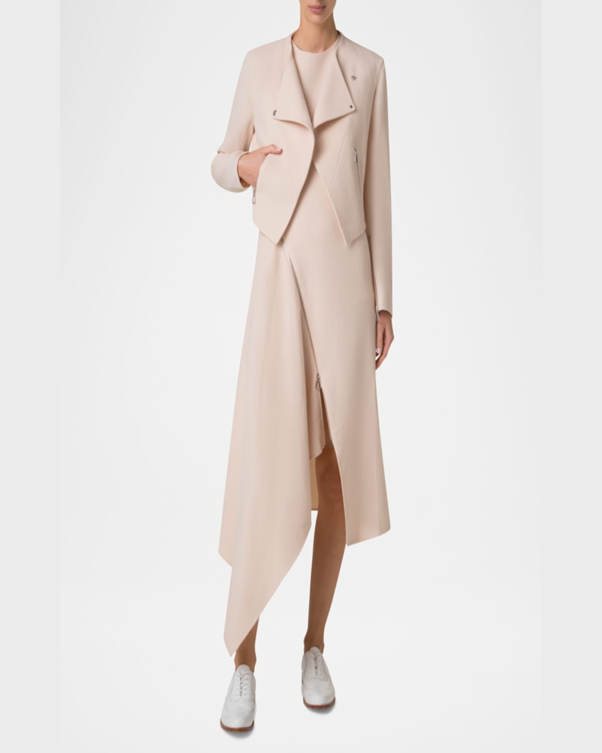 Akris Ariel Asymmetric Wool Crepe Jacket In Seashell