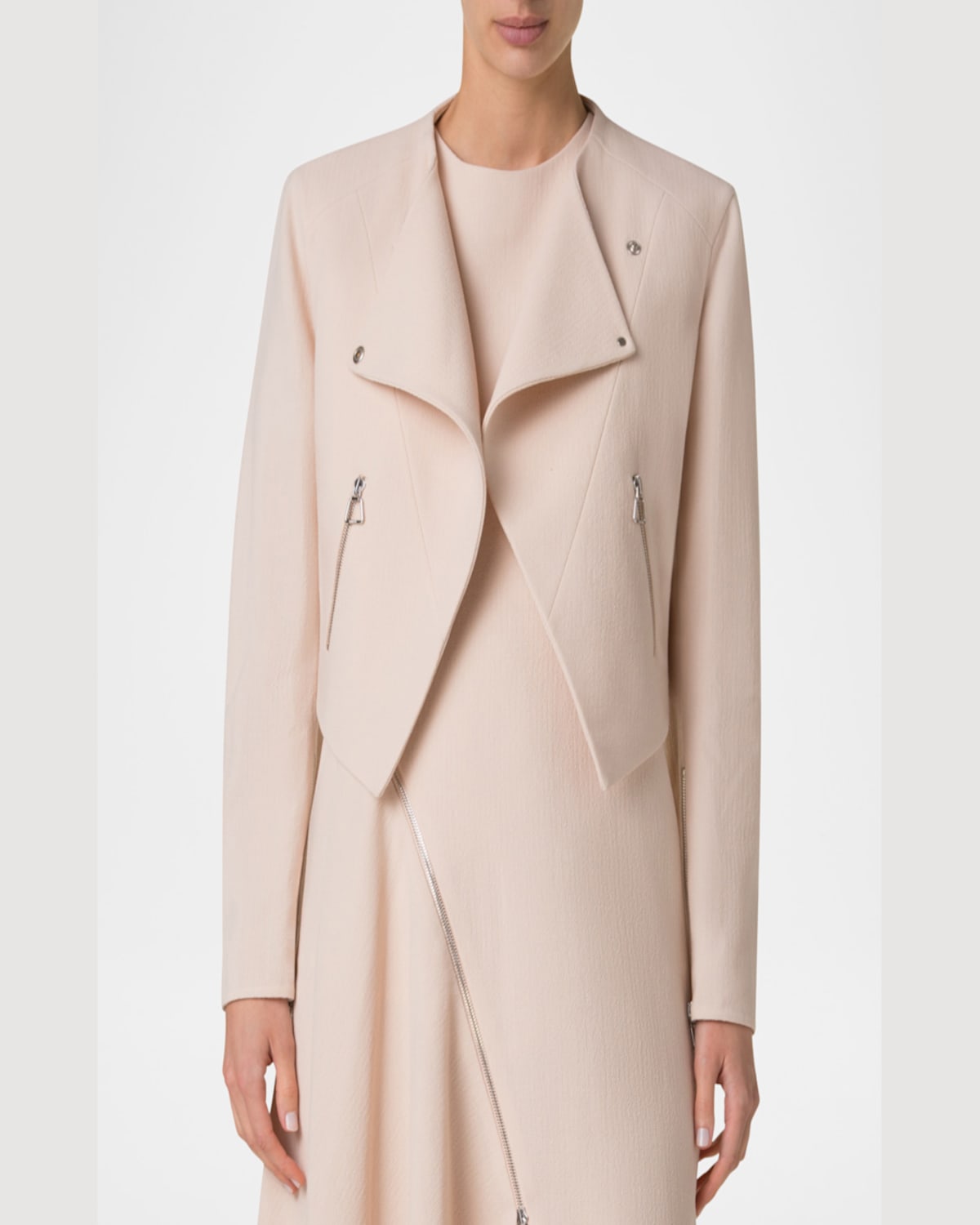 Akris Ariel Asymmetric Wool Crepe Jacket In Seashell