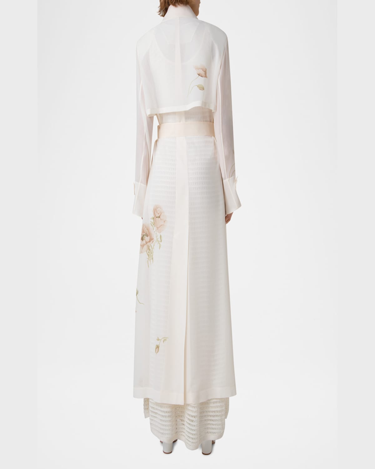 Akris Haider Floral-print Silk Crepe Trench Coat In Ecru-greige