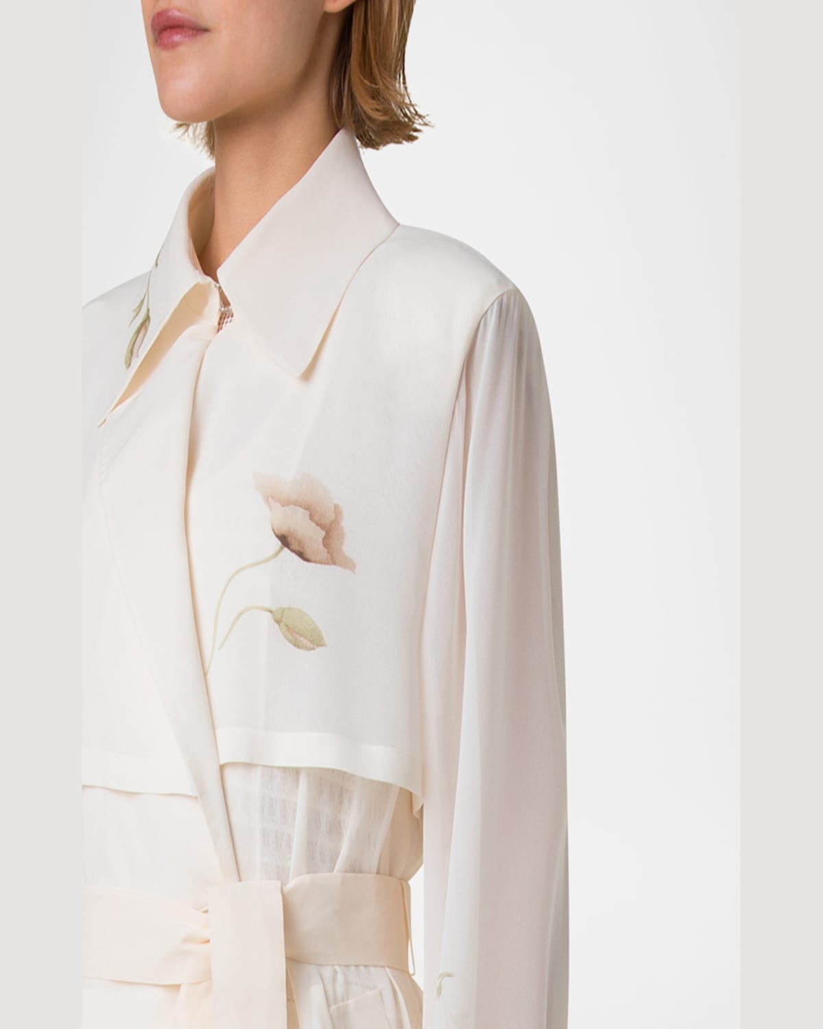 Akris Haider Floral-print Silk Crepe Trench Coat In Ecru-greige