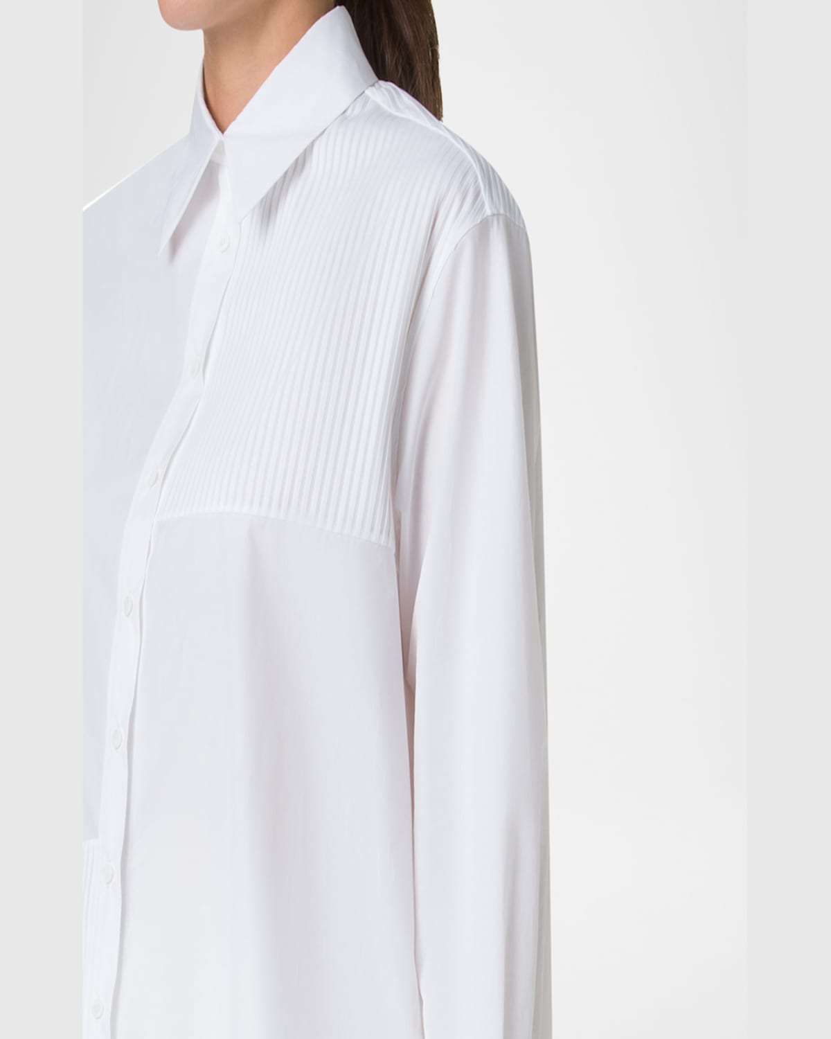 Akris Oversize Pleated Panel Cotton Voile Button-up Shirt In Pure White