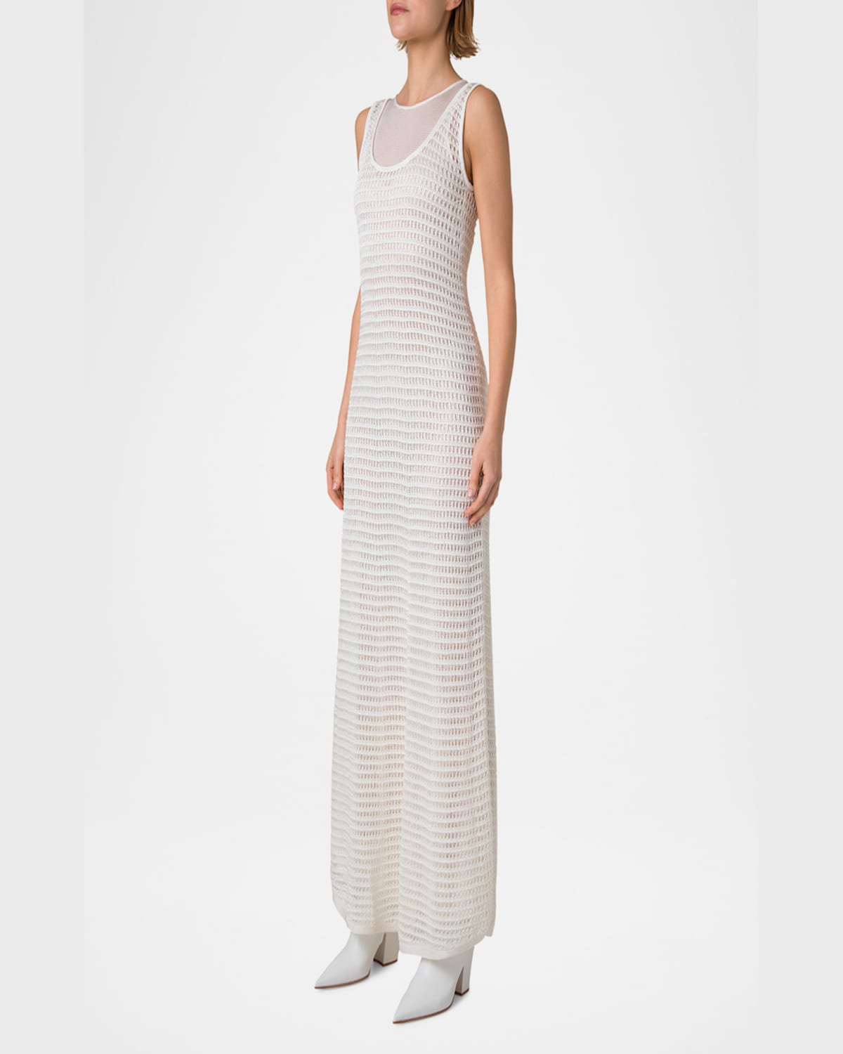 Akris Crochet & Knit Layered Maxi Dress In Ecru