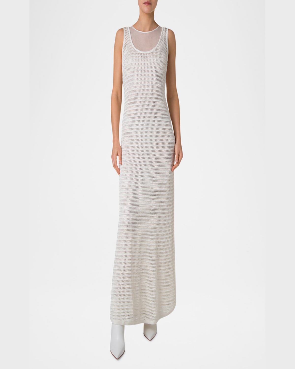 Akris Crochet & Knit Layered Maxi Dress In Ecru