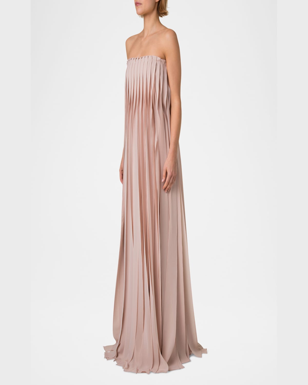 AKRIS STRAPLESS SILK GEORGETTE RIBBON GOWN 