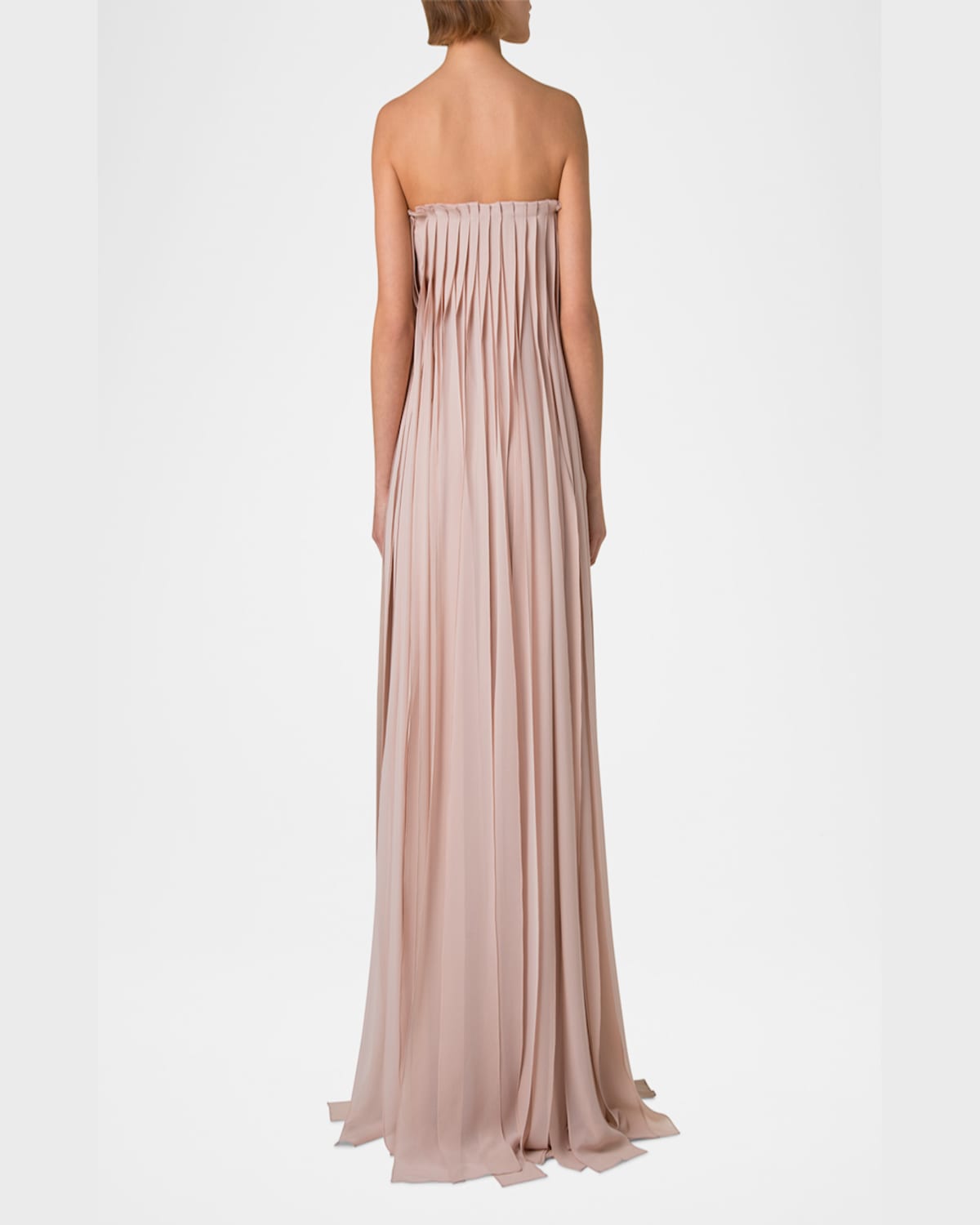 AKRIS STRAPLESS SILK GEORGETTE RIBBON GOWN 
