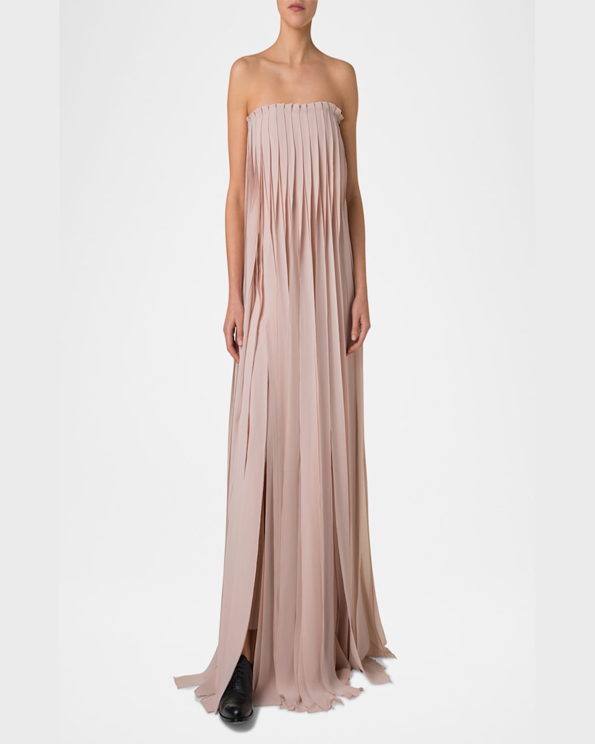 AKRIS STRAPLESS SILK GEORGETTE RIBBON GOWN 