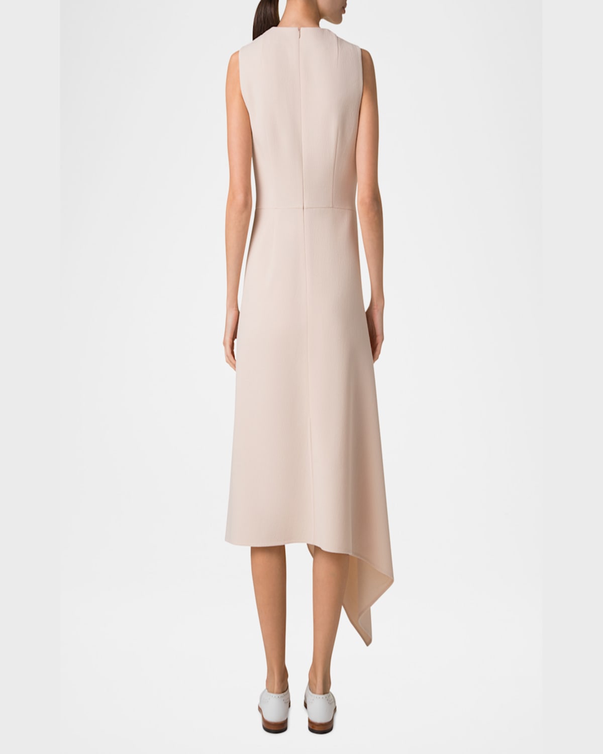 Akris High-low Zip Wool Crepe Midi Dress In Seashell