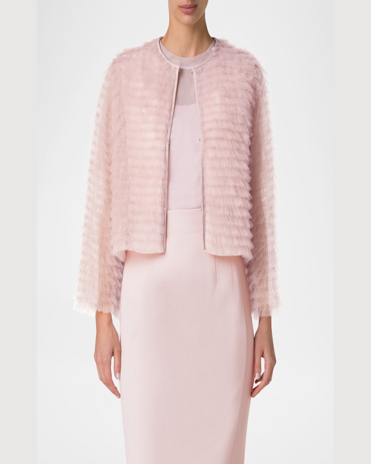 Akris Alida Ruffle Tulle Jacket In Pale Pink