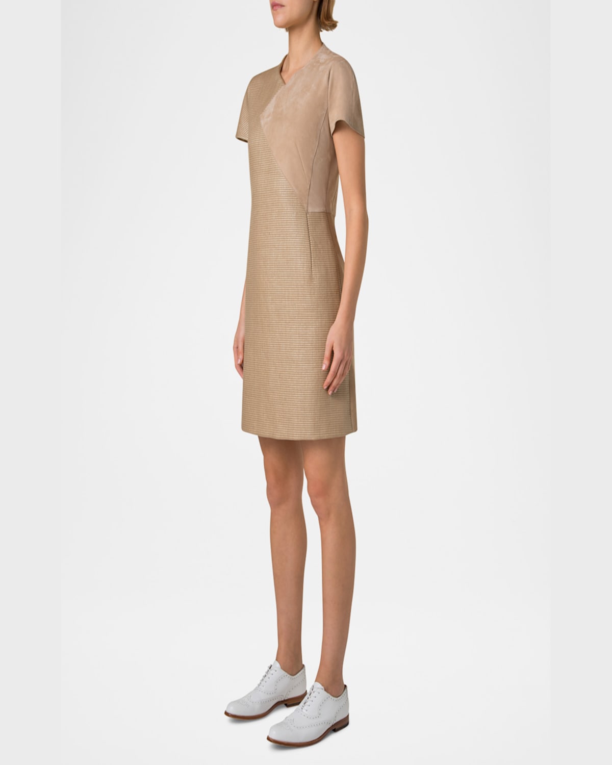Shop Akris Suede & Raffia-blend Mini Dress In Cuoio