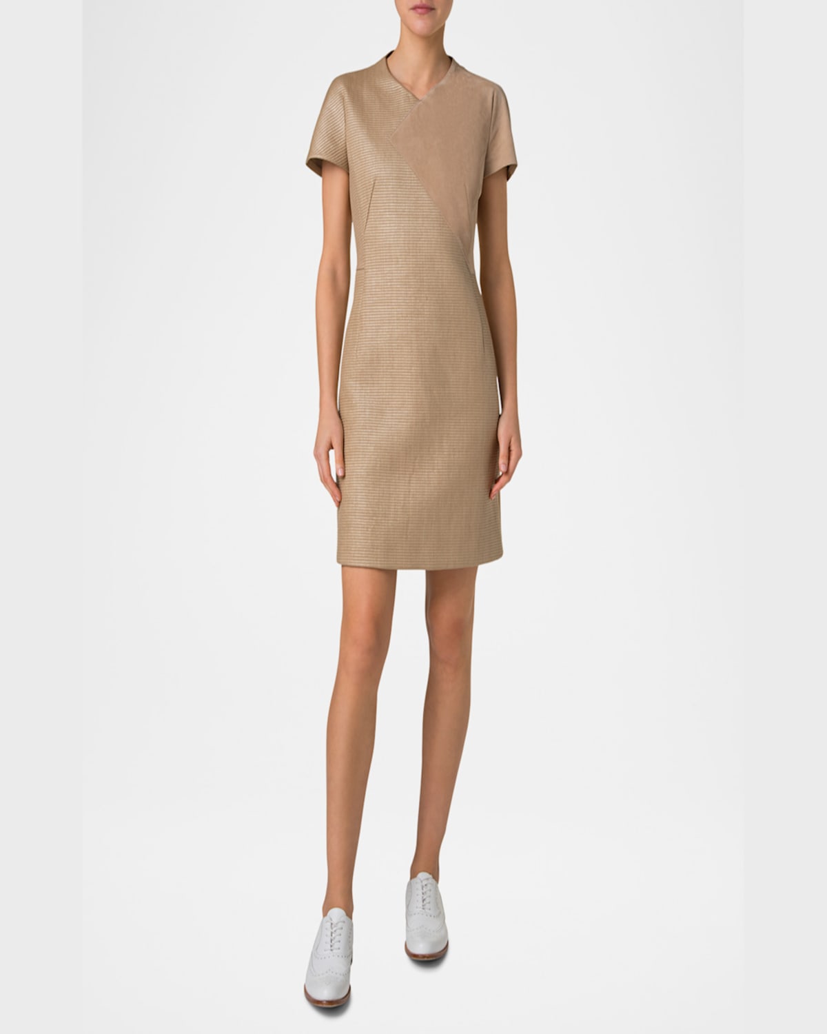 Shop Akris Suede & Raffia-blend Mini Dress In Cuoio