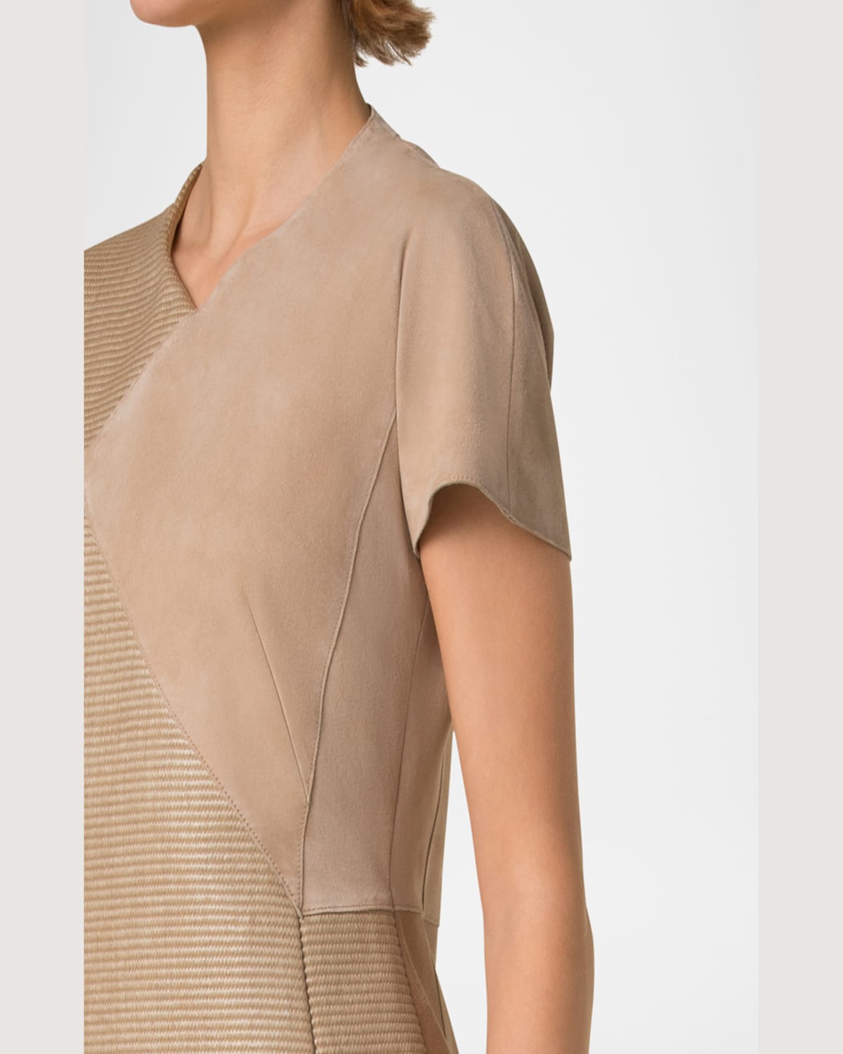 Shop Akris Suede & Raffia-blend Mini Dress In Cuoio