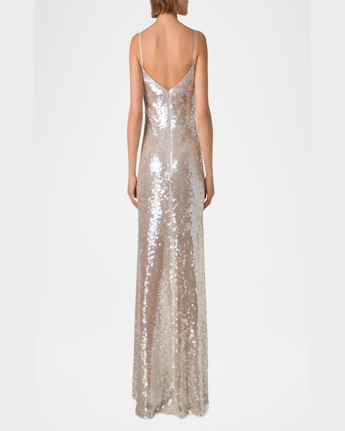 Akris Sleeveless Sequin Gown In Greige