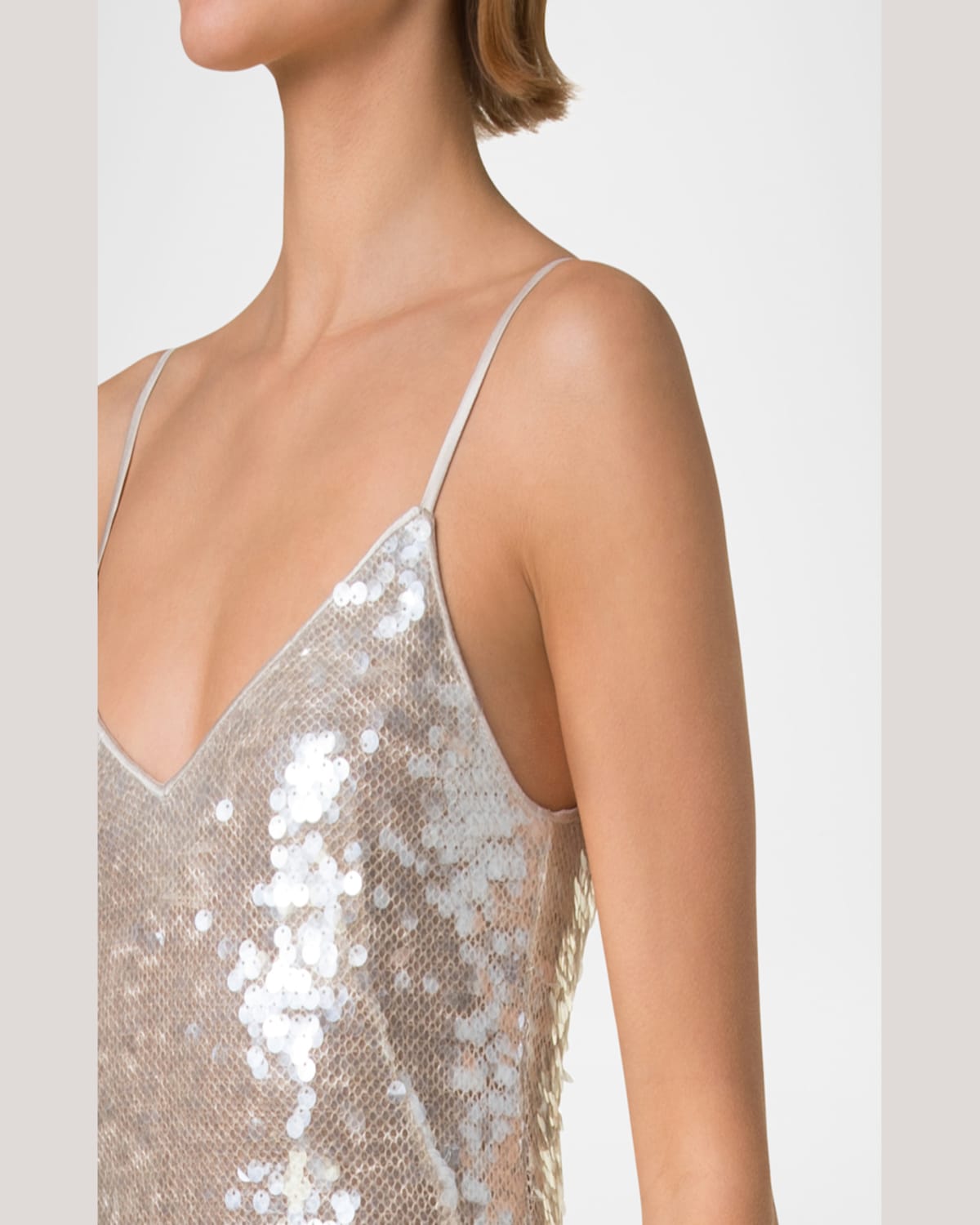 Akris Sleeveless Sequin Gown In Greige