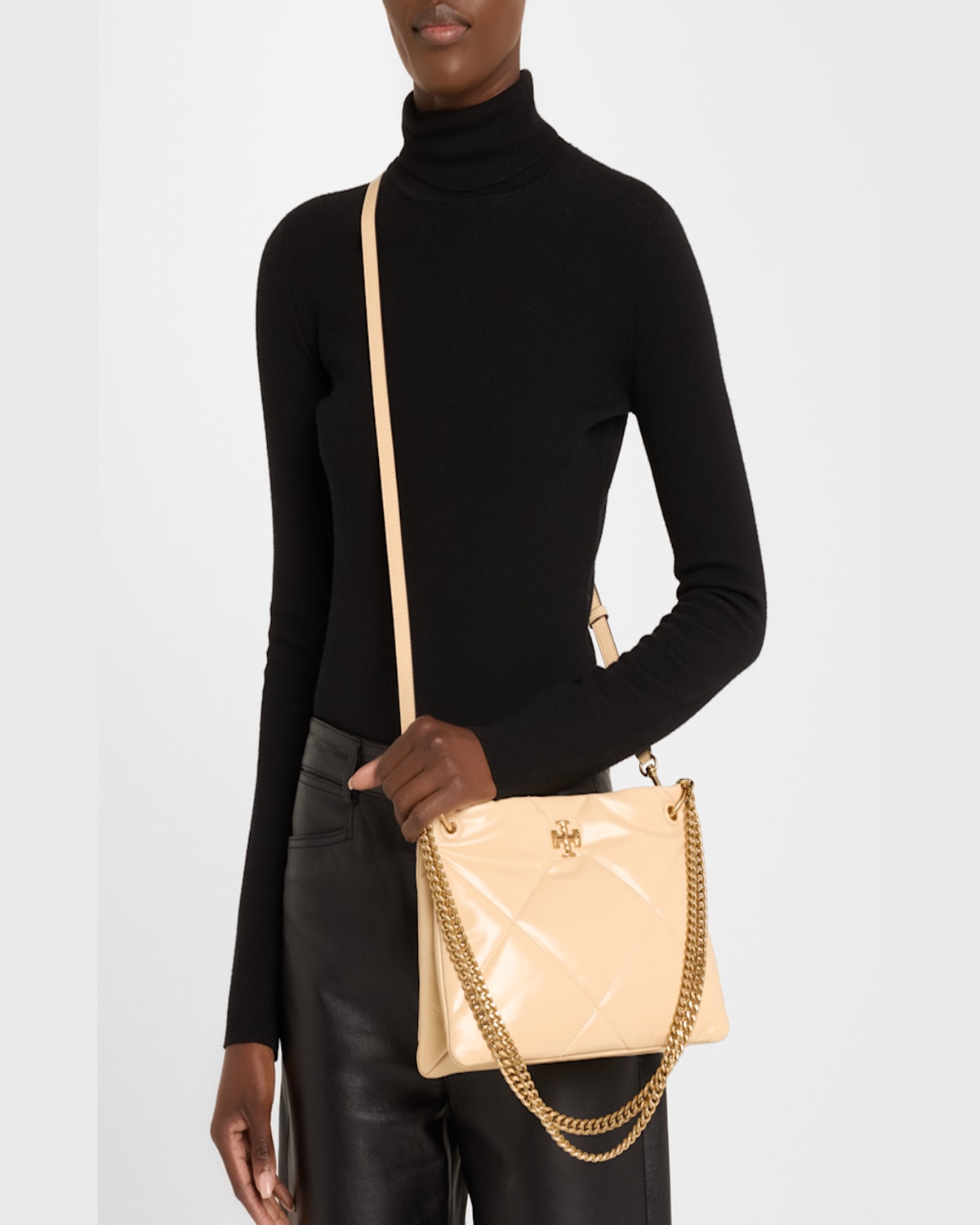 Tory Burch Kira Small Diamond Quilted Leather Shoulder Bag In Vanilla Soft Serve