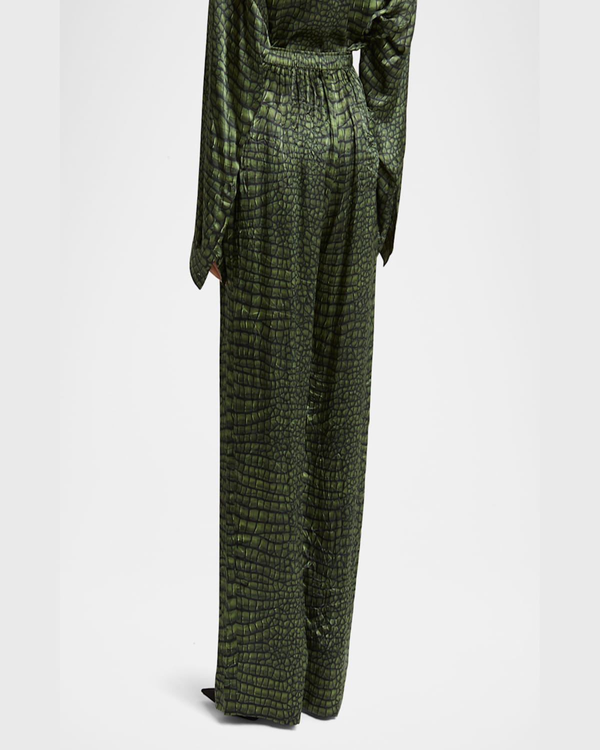 Balenciaga Crocodile Print Elastic Waistband Trousers In Green