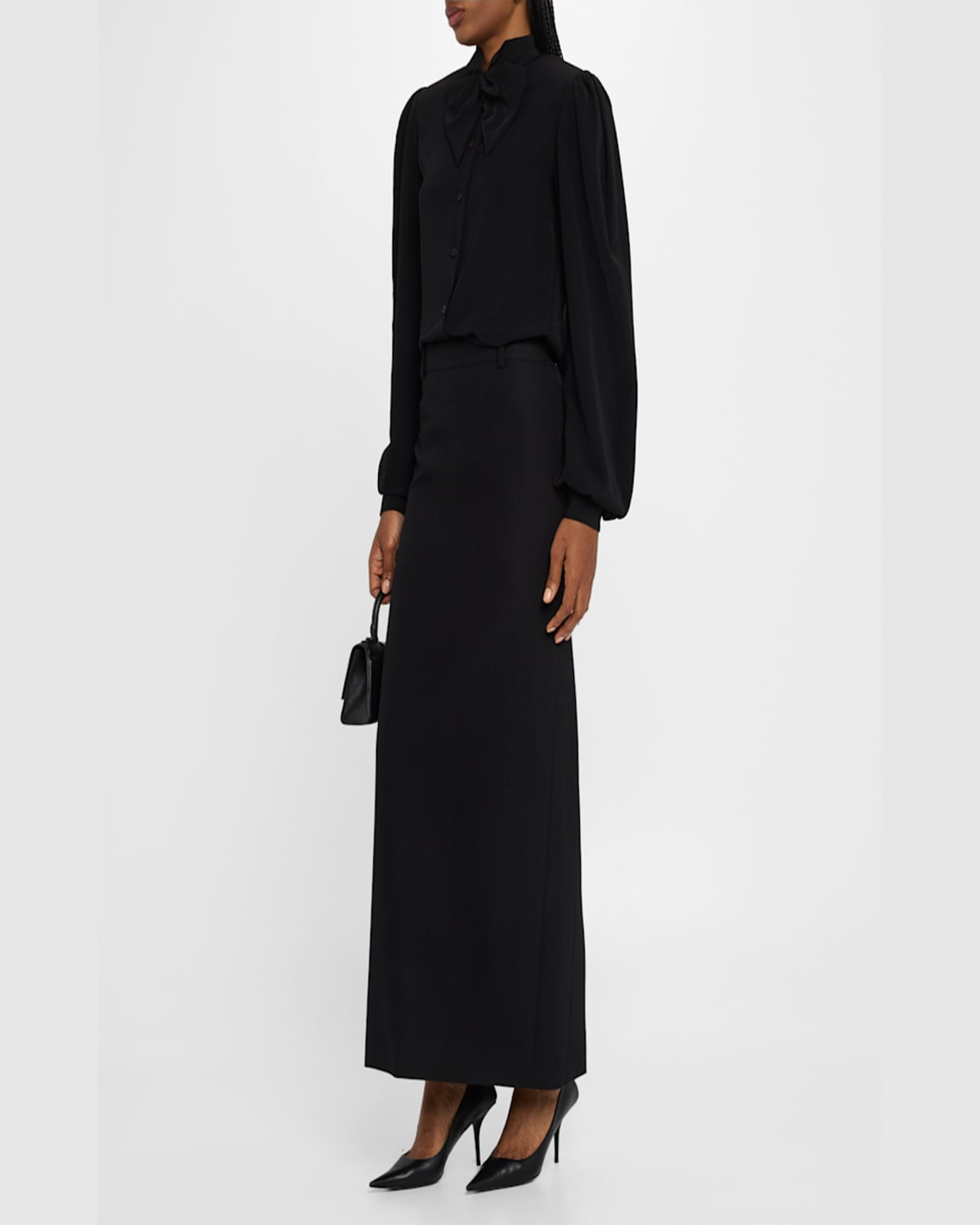 Shop Balenciaga Bow Button Down Blouse In Noir