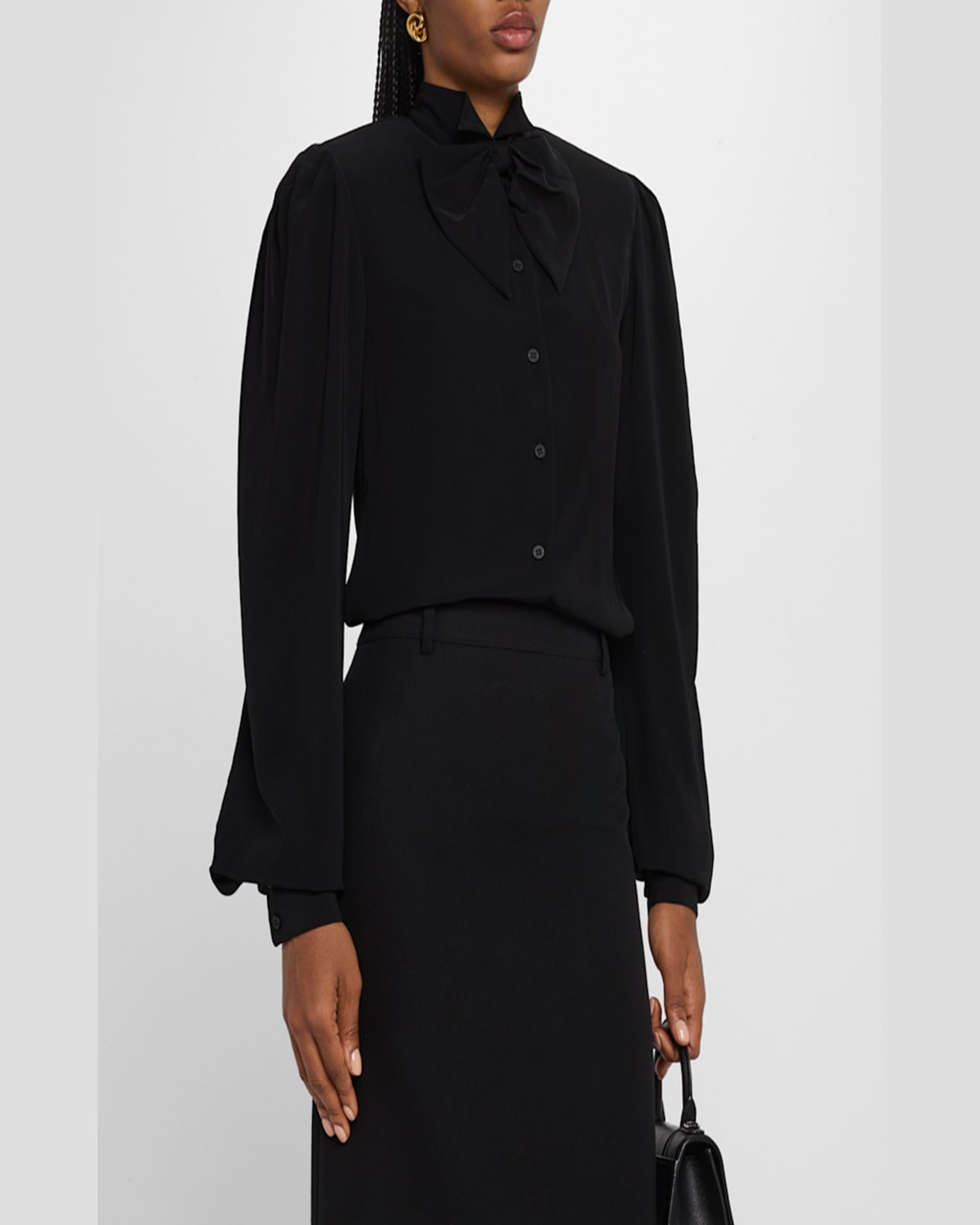 Shop Balenciaga Bow Button Down Blouse In Noir