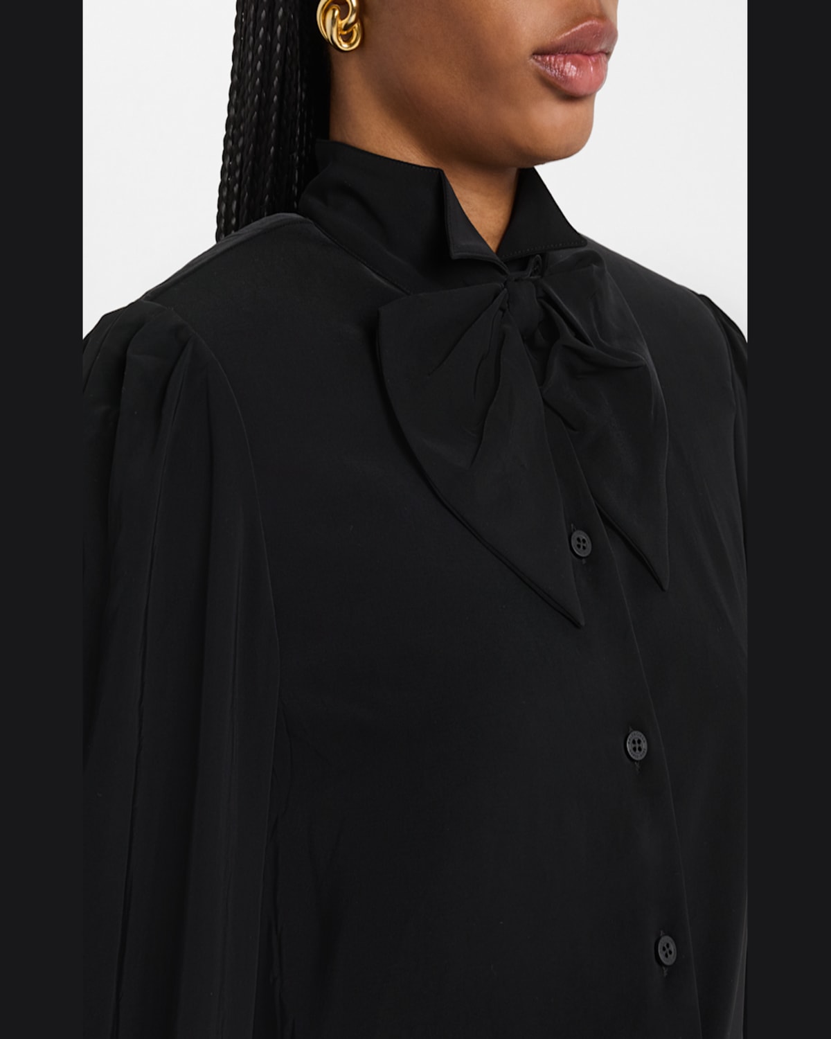 Shop Balenciaga Bow Button Down Blouse In Noir