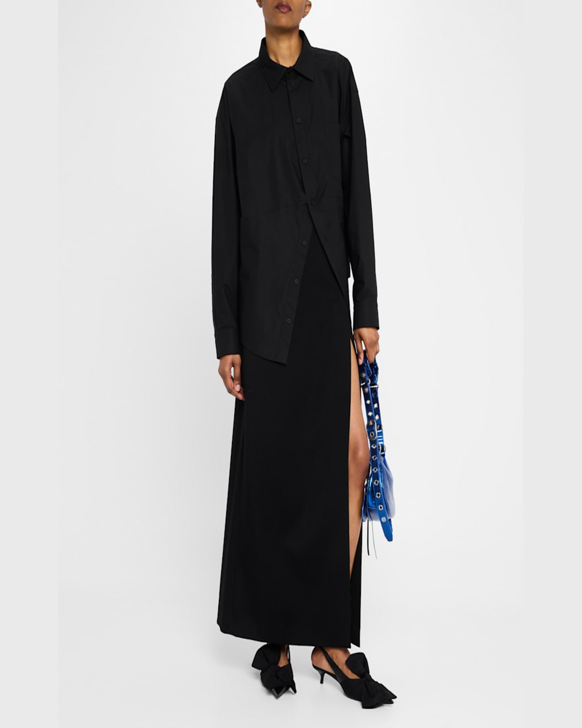 Balenciaga Black Shirt With Pointed Collar And Front Slit In Cotton Woman In Black