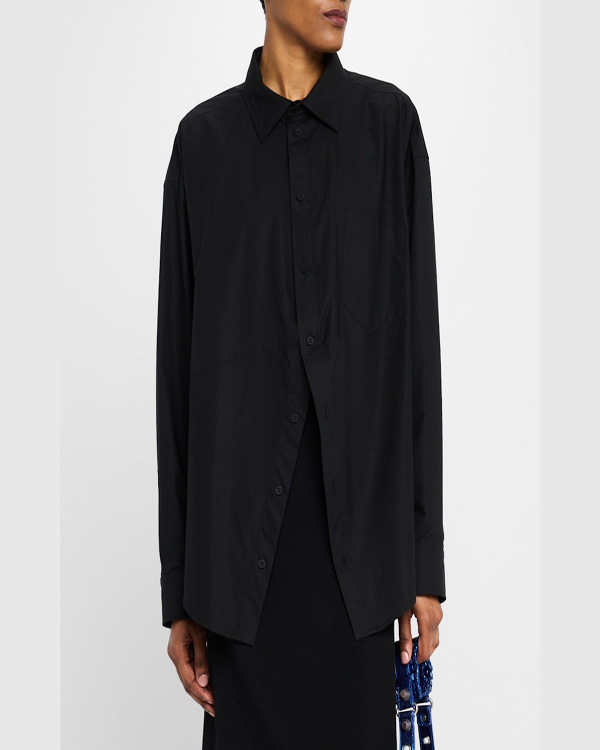 Balenciaga Black Shirt With Pointed Collar And Front Slit In Cotton Woman In Black