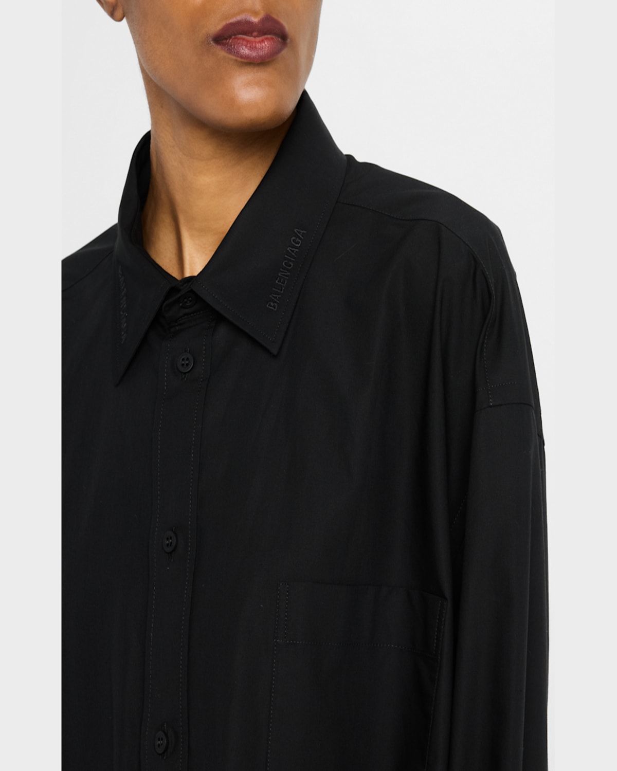 Balenciaga Black Shirt With Pointed Collar And Front Slit In Cotton Woman In Black