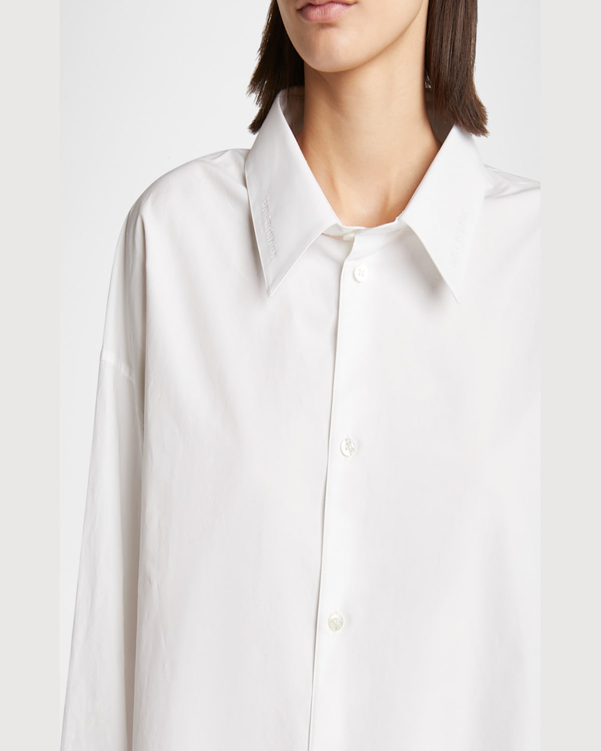 Shop Balenciaga Swing Button Down Cotton Top In Bianco