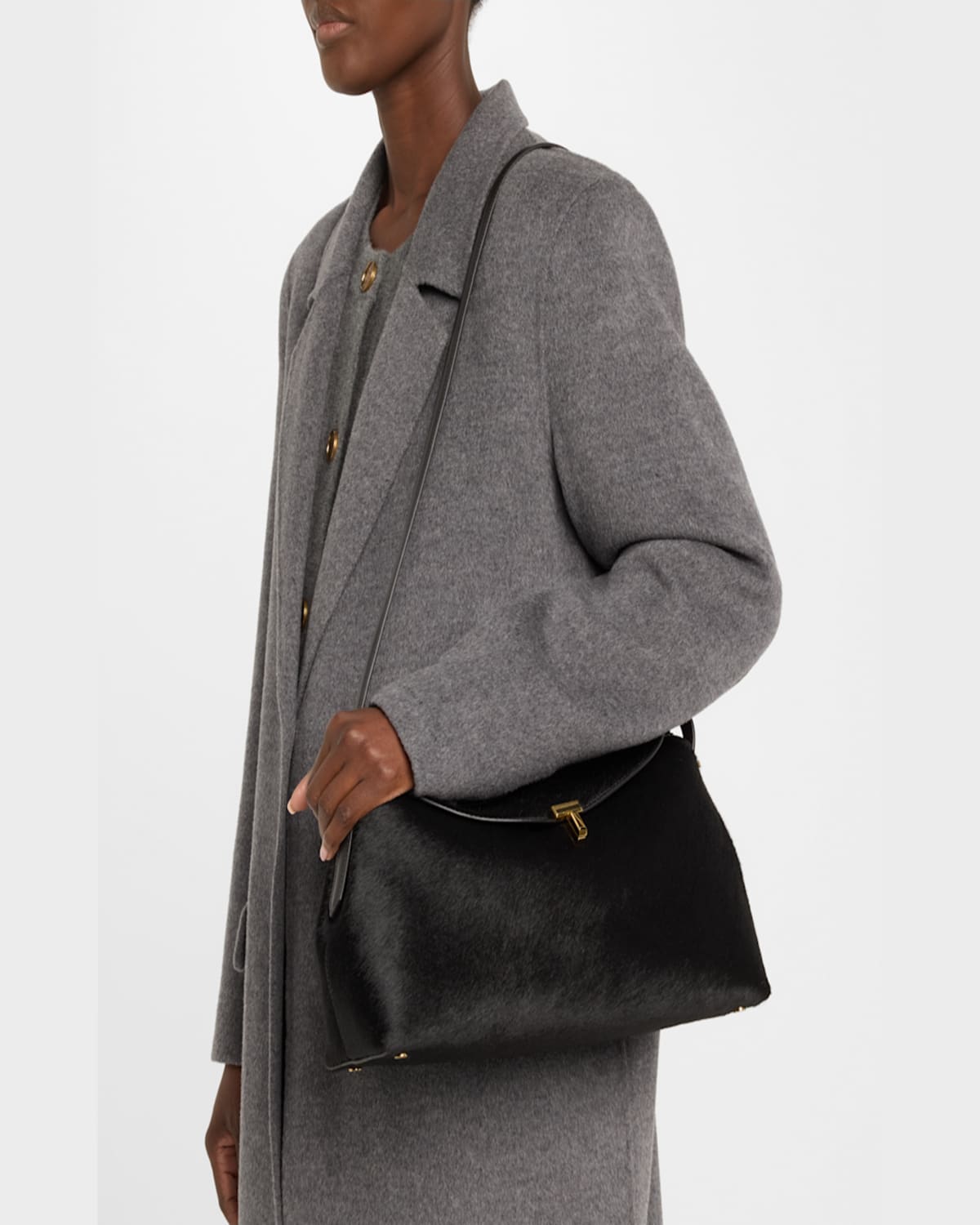 Totême T Lock Horsehair Top-handle Bag In Black