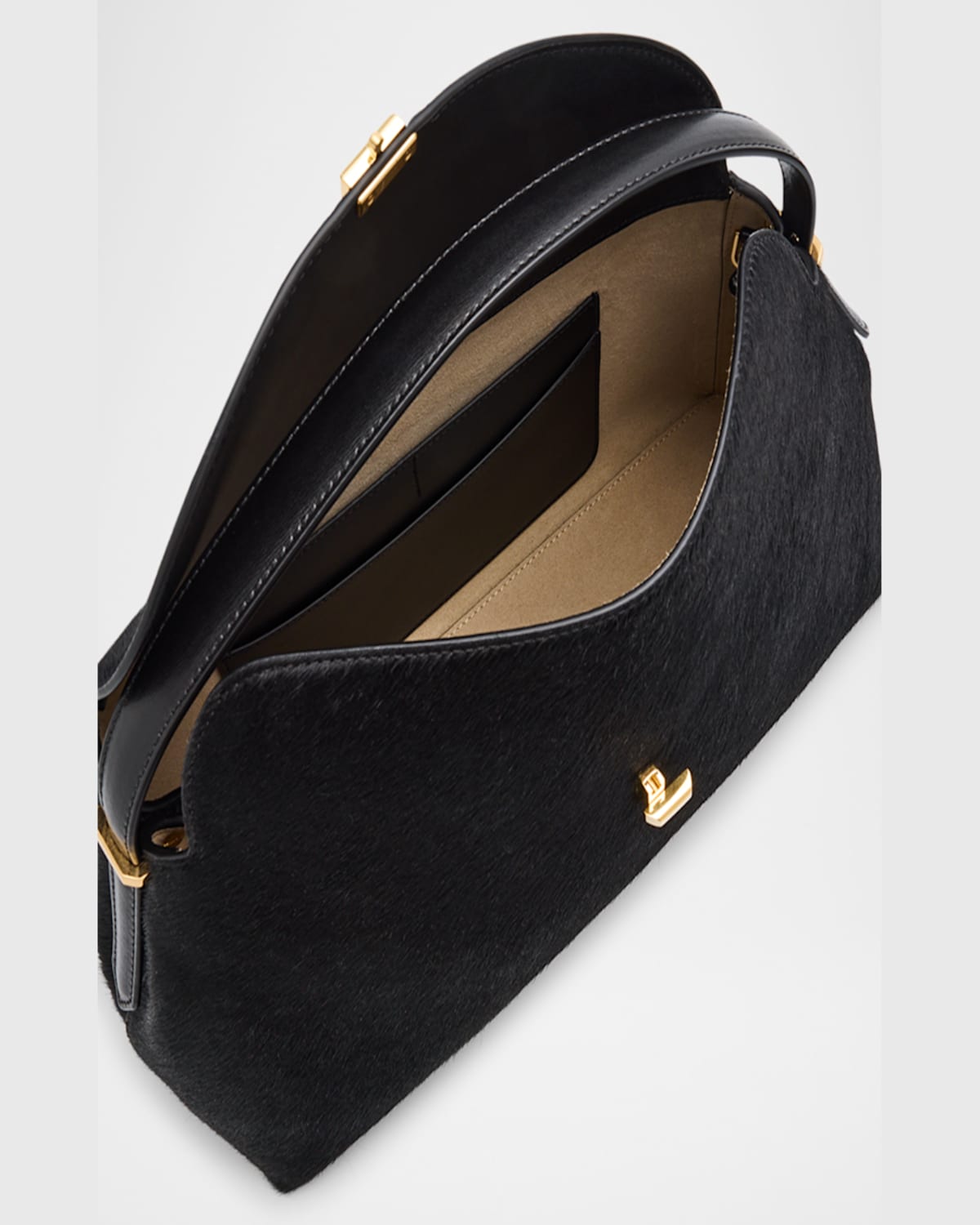 Totême T Lock Horsehair Top-handle Bag In Black