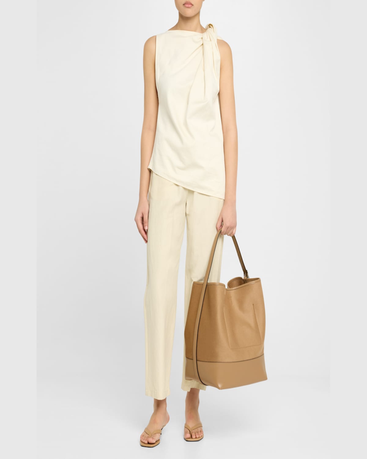 Totême Belted Wool & Leather Tote Bag In Camel