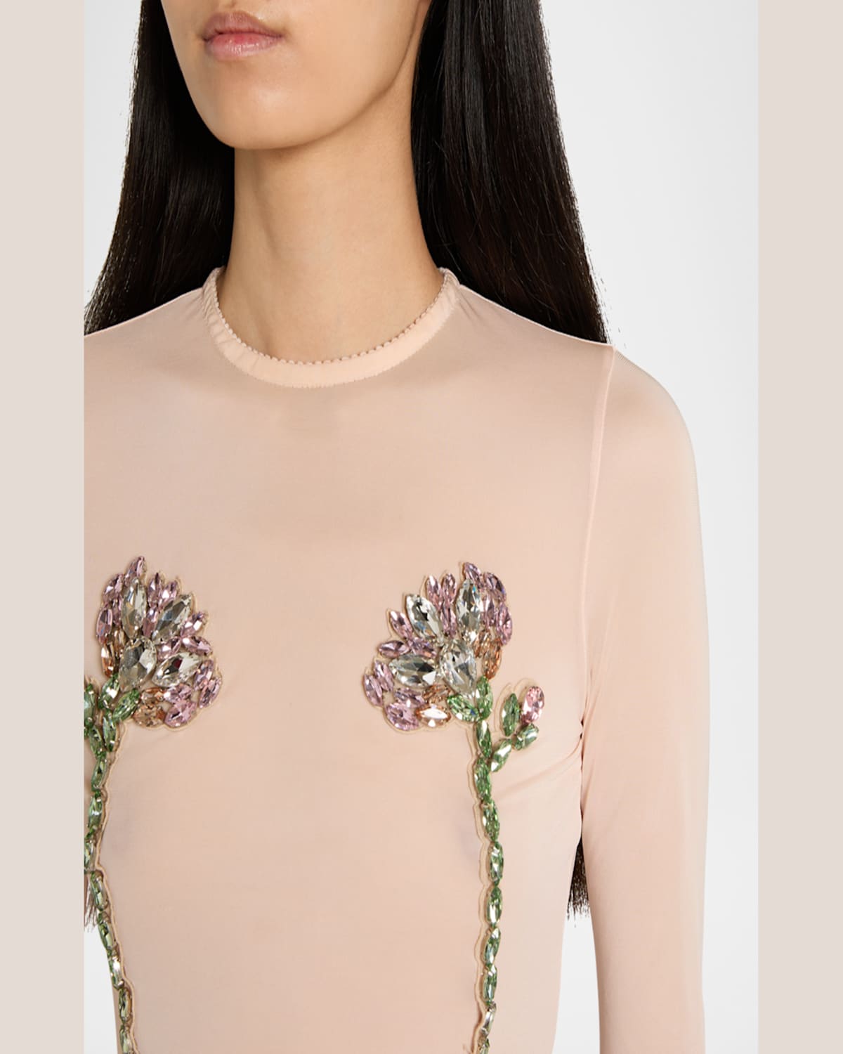 Simone Rocha Beige Embellished Double Carnation Mesh Top In Nude Nude Pink Multi