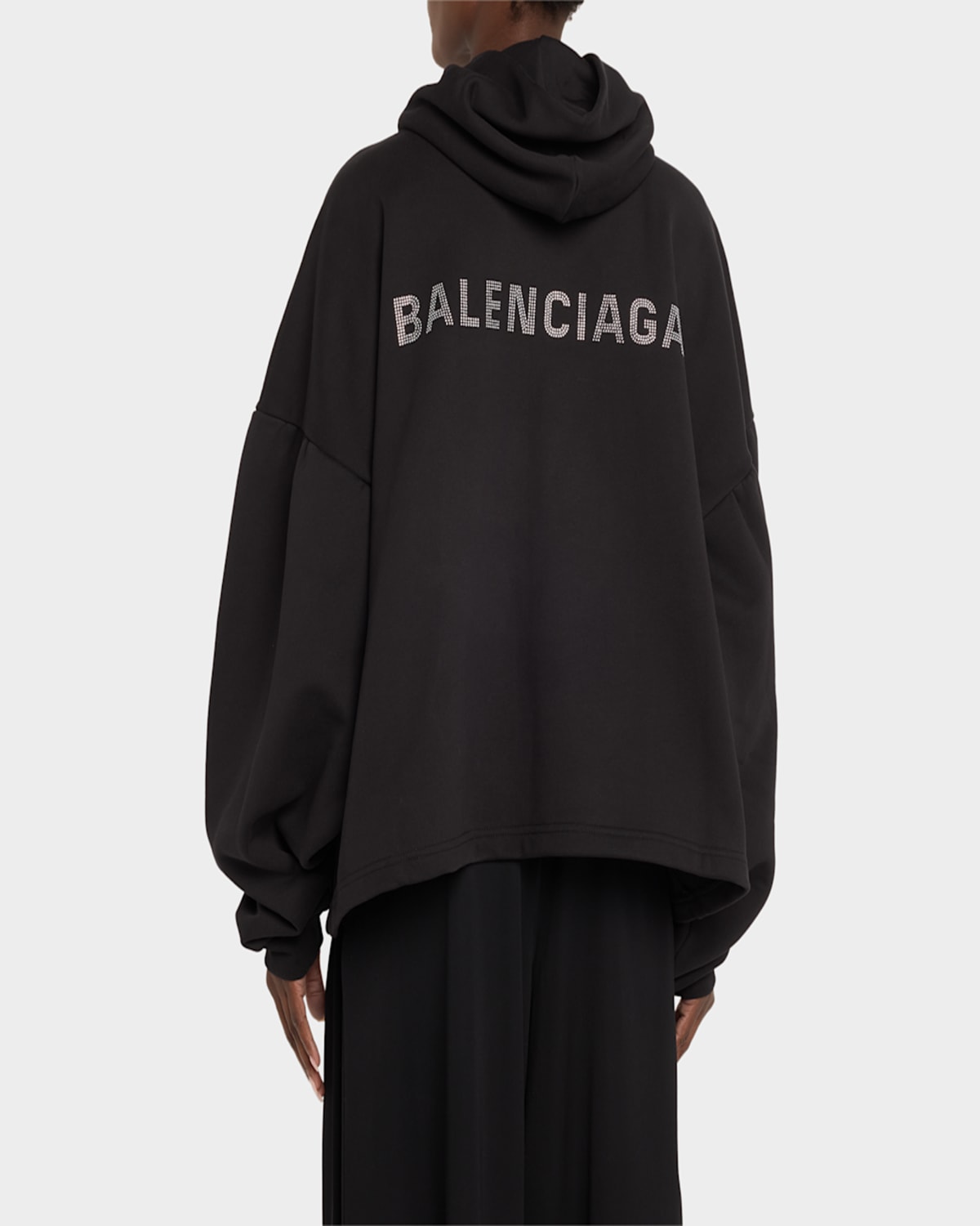 Shop Balenciaga Logo Embellished Cropped Hoodie In Black