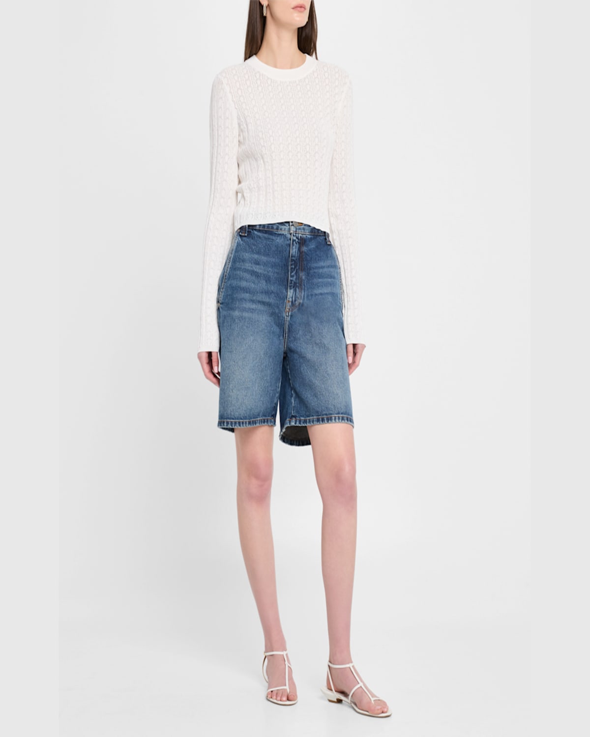 LOULOU STUDIO TINOS POINTELLE KNIT CROPPED SWEATER 