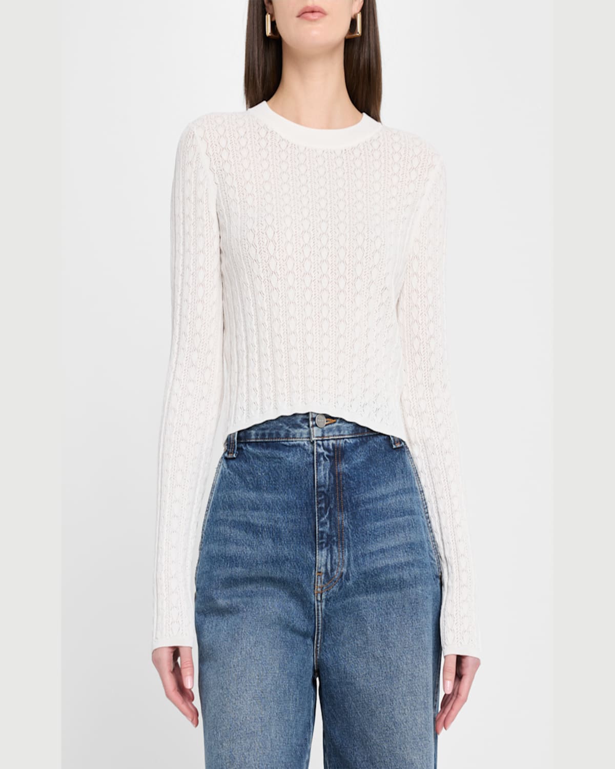 LOULOU STUDIO TINOS POINTELLE KNIT CROPPED SWEATER 