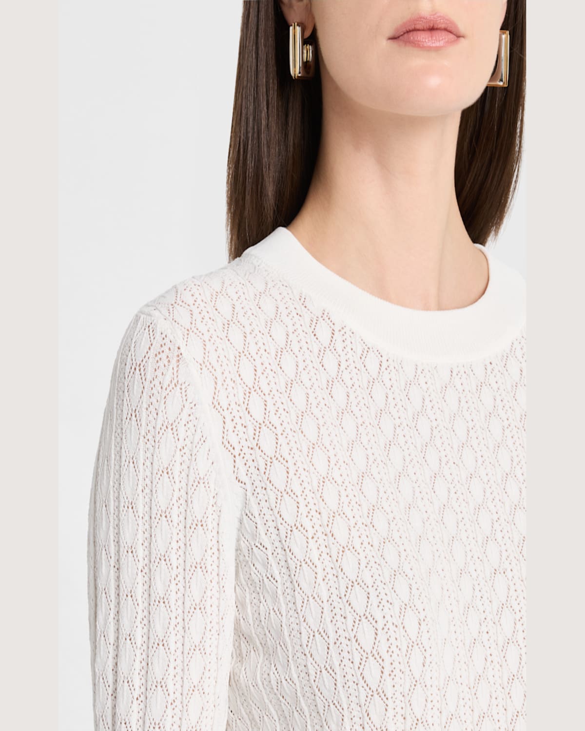 Shop Loulou Studio Tinos Pointelle Knit Cropped Sweater In Ivory