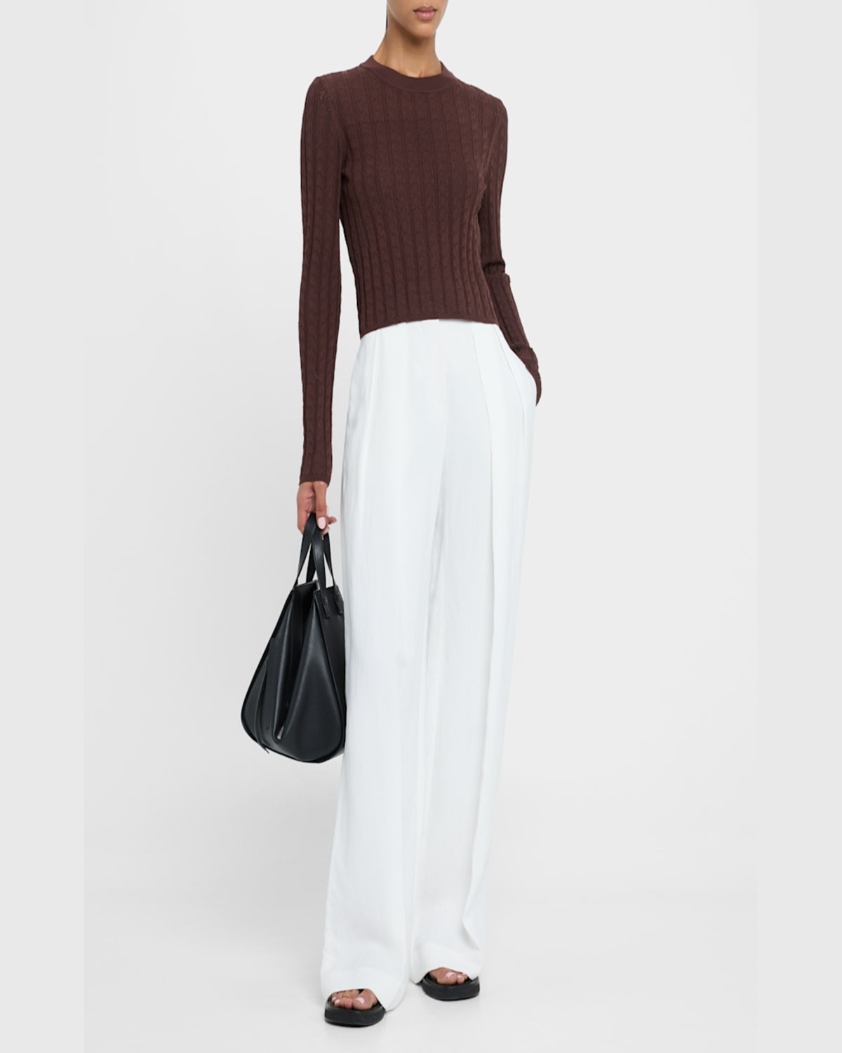 LOULOU STUDIO TINOS POINTELLE KNIT CROPPED SWEATER 