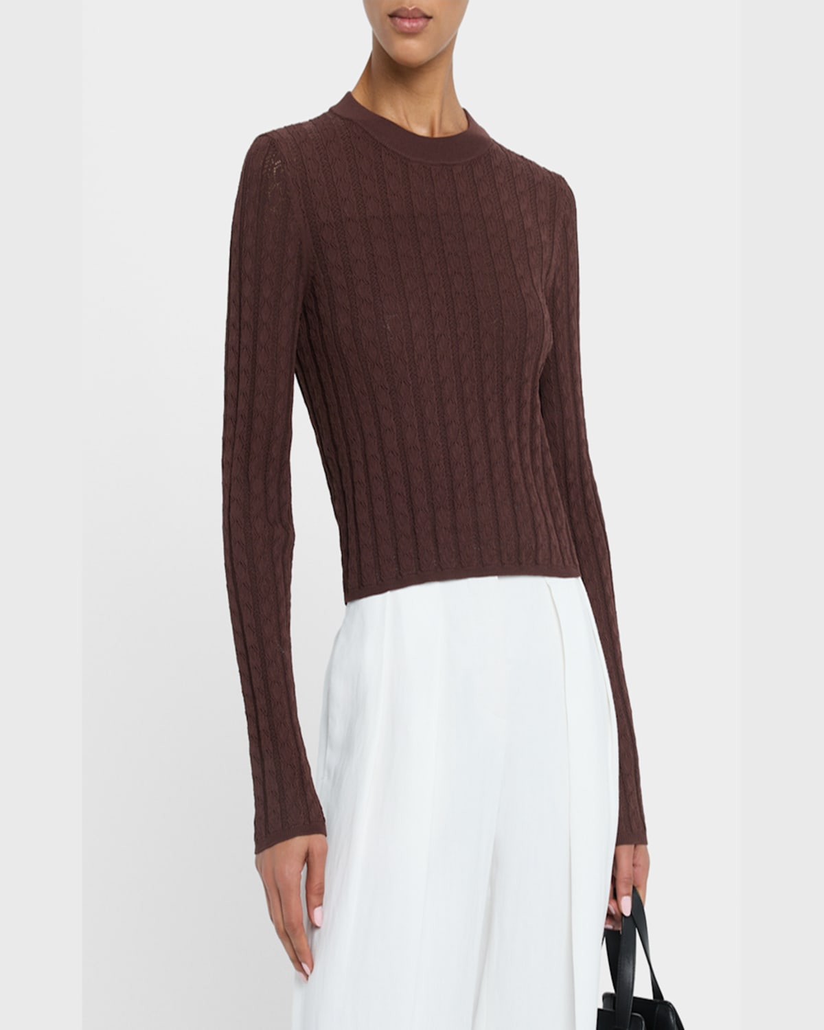 LOULOU STUDIO TINOS POINTELLE KNIT CROPPED SWEATER 