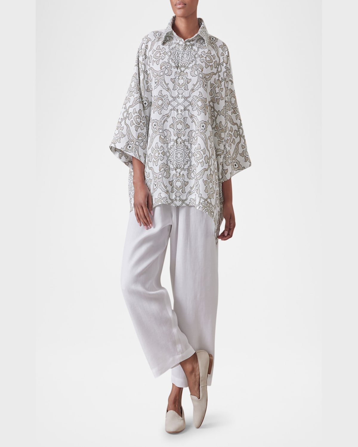 Eskandar Wide Short Sleeve Shirt With Collar Mid Plus In Natural