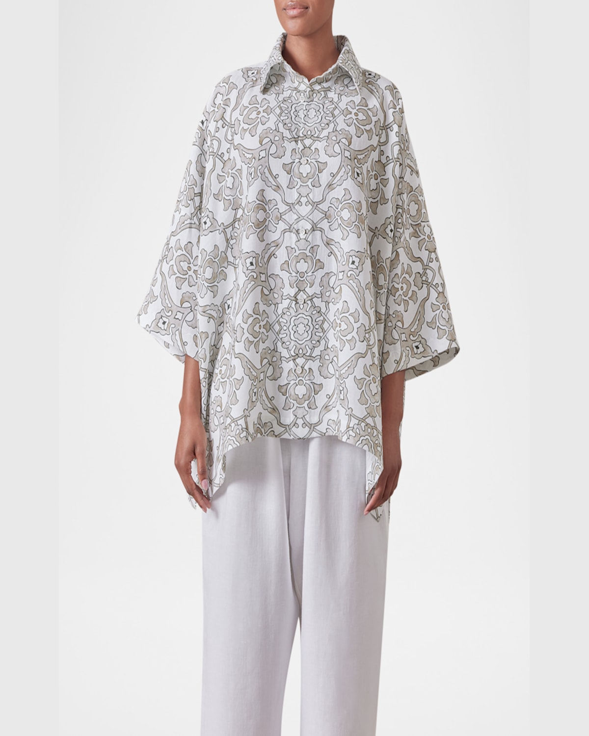 Eskandar Wide Short Sleeve Shirt With Collar Mid Plus In Natural