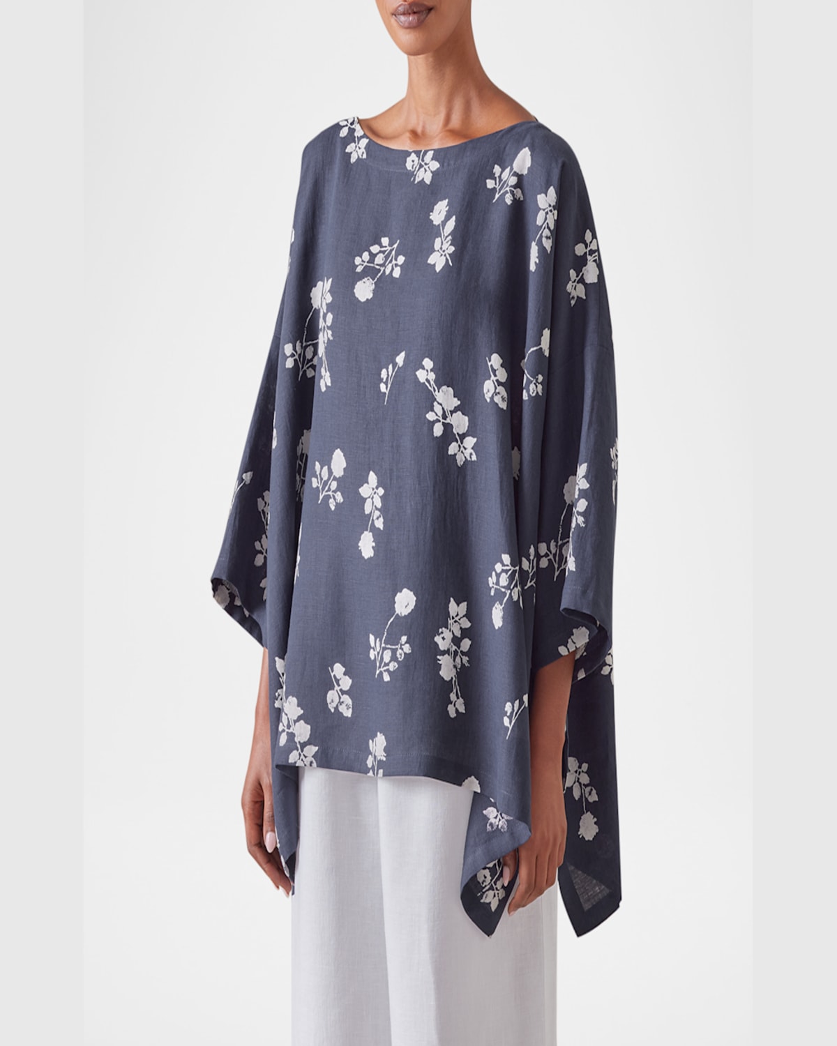 Shop Eskandar Dps Scoop-neck 3/4-sleeve Top (mid Plus Length) In Navy