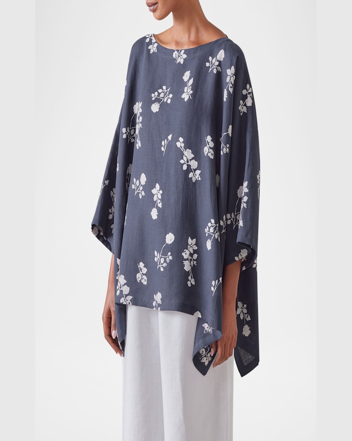 Shop Eskandar Dps Scoop-neck 3/4-sleeve Top (mid Plus Length) In Navy