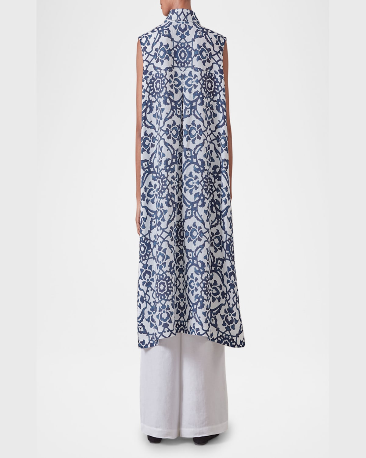 Eskandar Slim A-line Sleeveless Shirt Dress With Collar In Navy