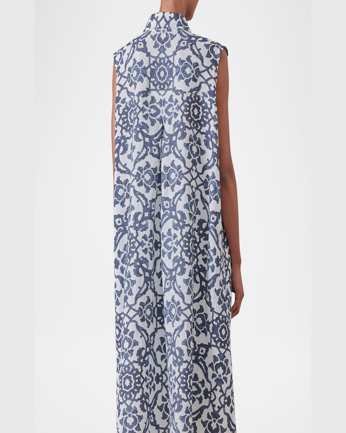 Eskandar Slim A-line Sleeveless Shirt Dress With Collar In Navy