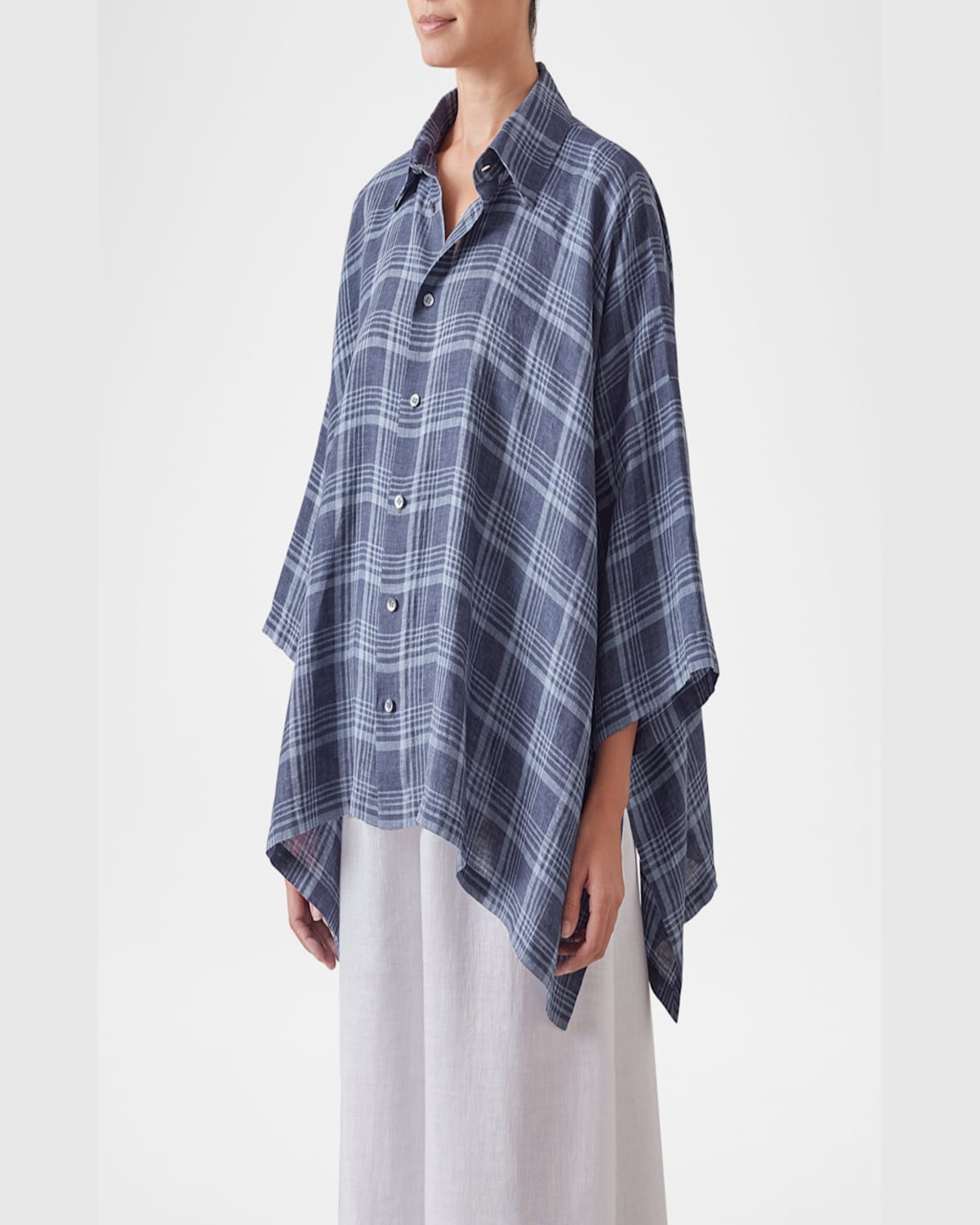 Eskandar Dps Short-sleeve Shirt With Collar (mid Plus Length) In Blue