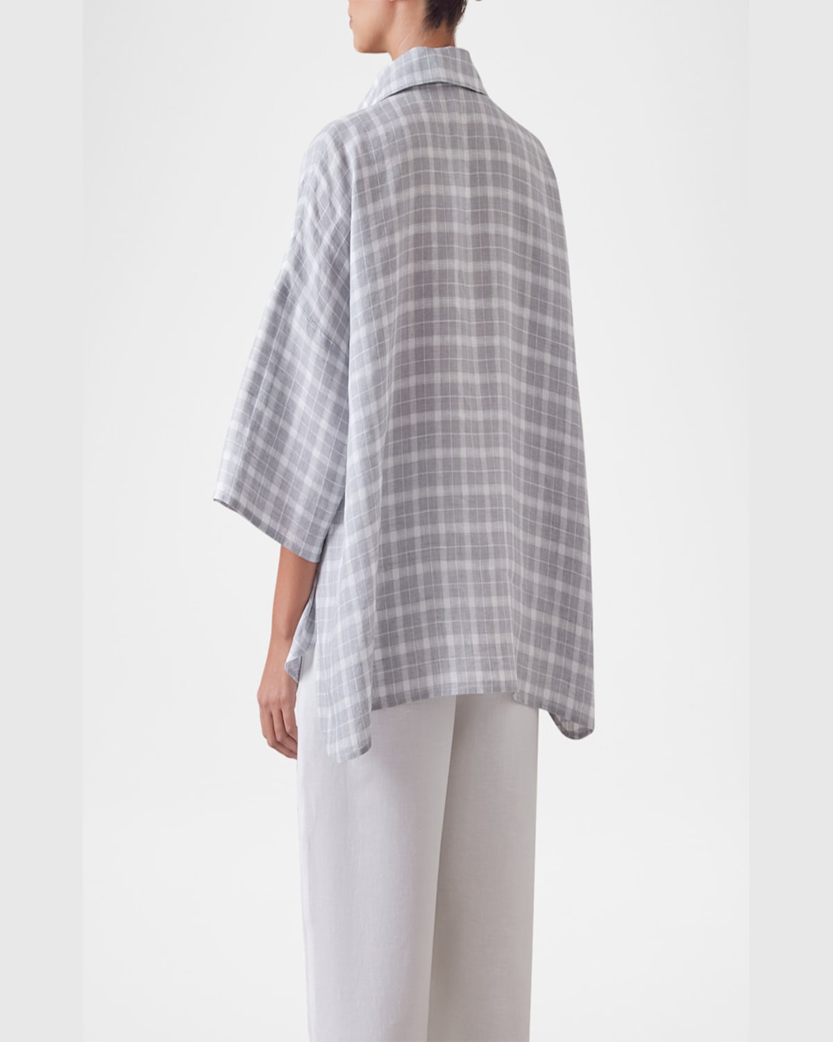 Eskandar Sloped-shoulder Wide A-line Short-sleeve Shirt With Collar (mid Length) In Grey