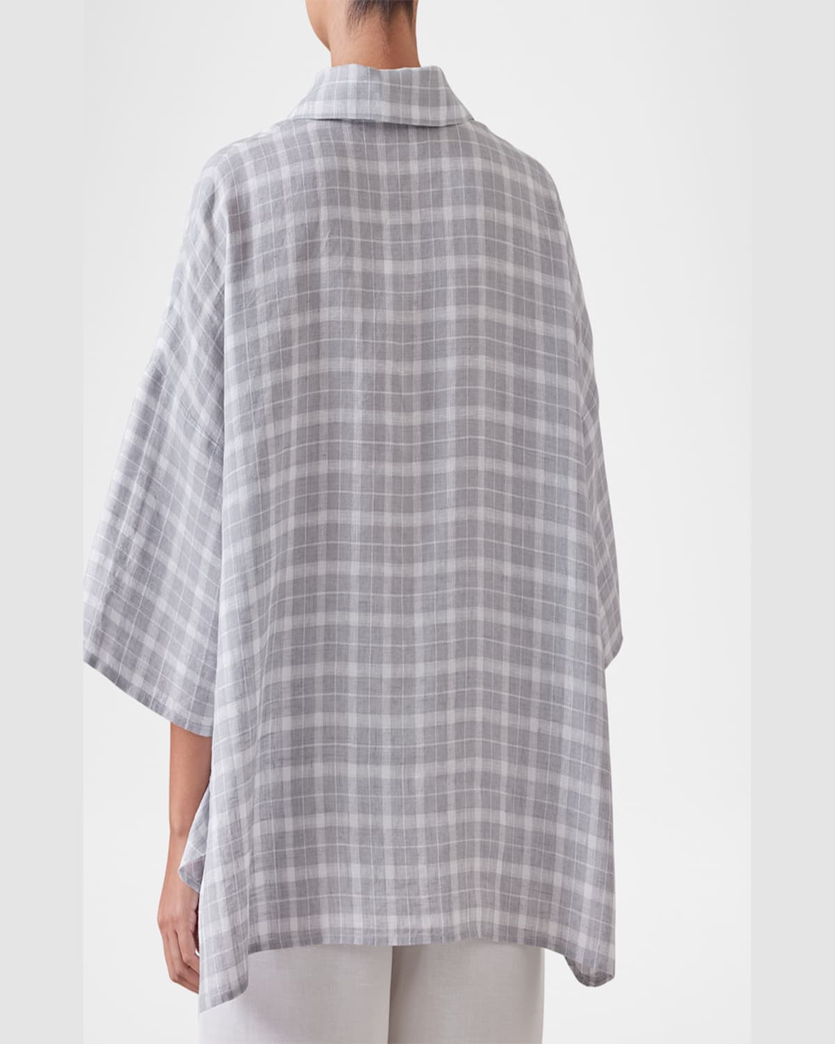 Eskandar Sloped-shoulder Wide A-line Short-sleeve Shirt With Collar (mid Length) In Grey