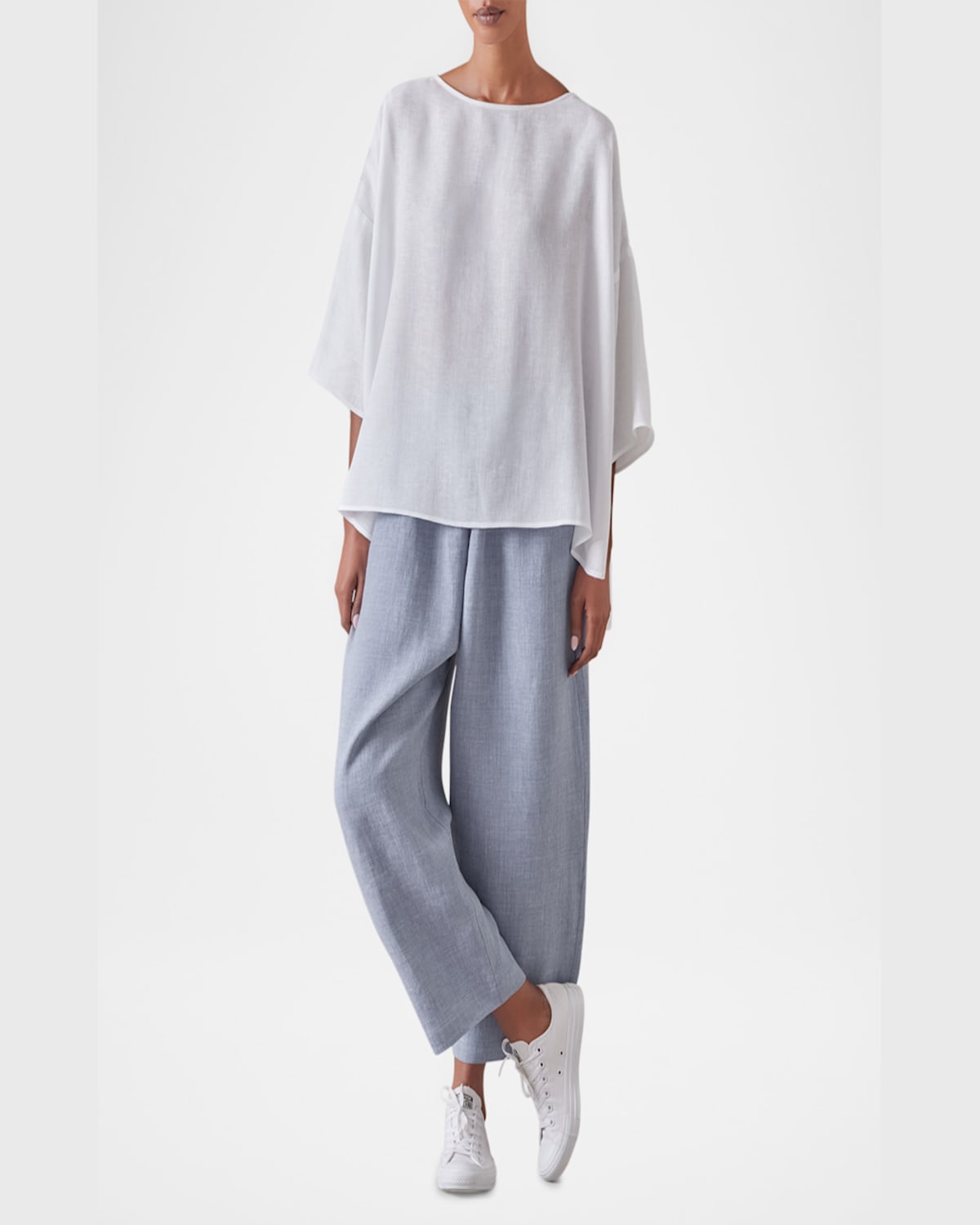 ESKANDAR SLOPED SHOULDER WIDE A-LINE SCOOP NECK TOP (MID LENGTH) 