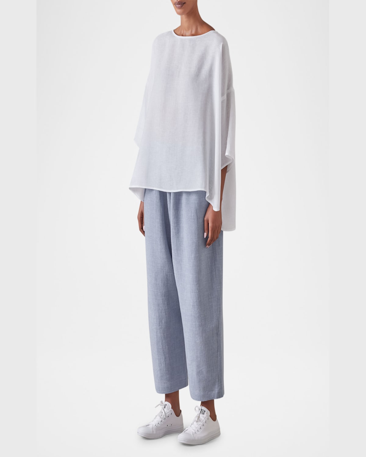 ESKANDAR SLOPED SHOULDER WIDE A-LINE SCOOP NECK TOP (MID LENGTH) 
